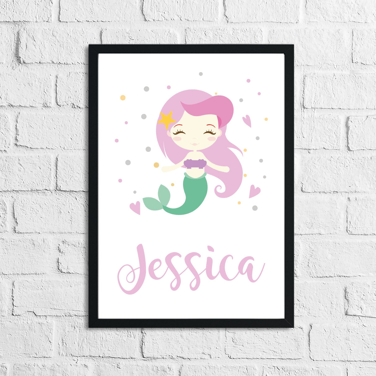 Personalised Name Mermaid Kids Children's Room Wall Decor Print by WinsterCreations™ Official Store