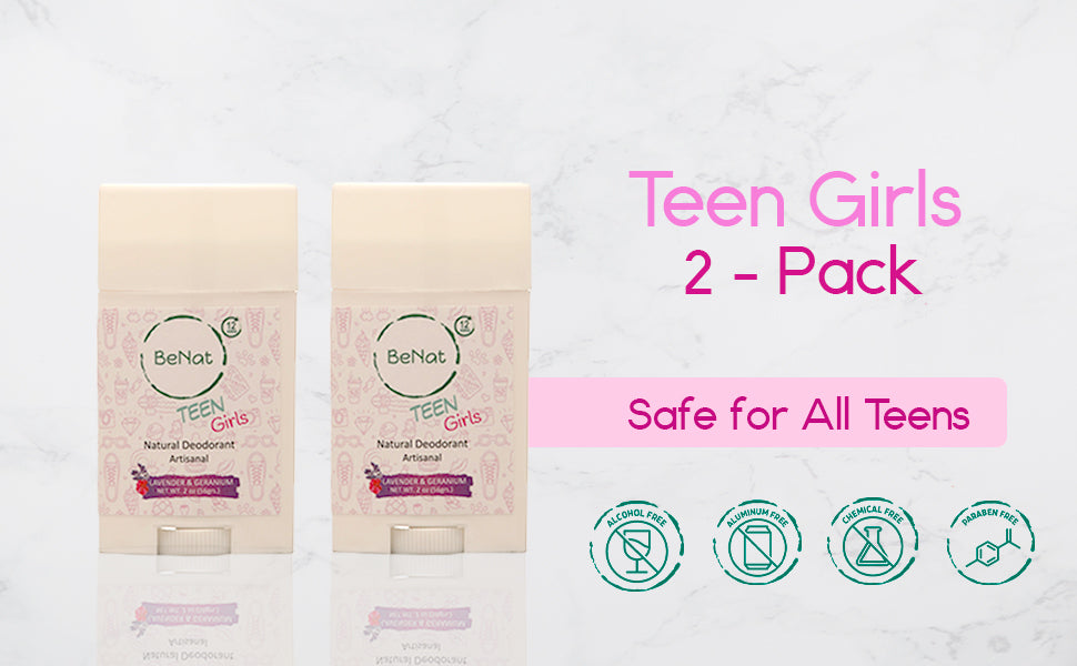 2-Pack all-Natural Deodorants for Kids & Teens by BeNat