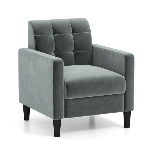 Mid Century Modern Velvet Accent Chair with Tufted Back-Grey