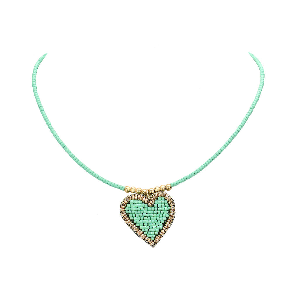 Felt Back Beaded Heart Pendant Necklace by Madeline Love