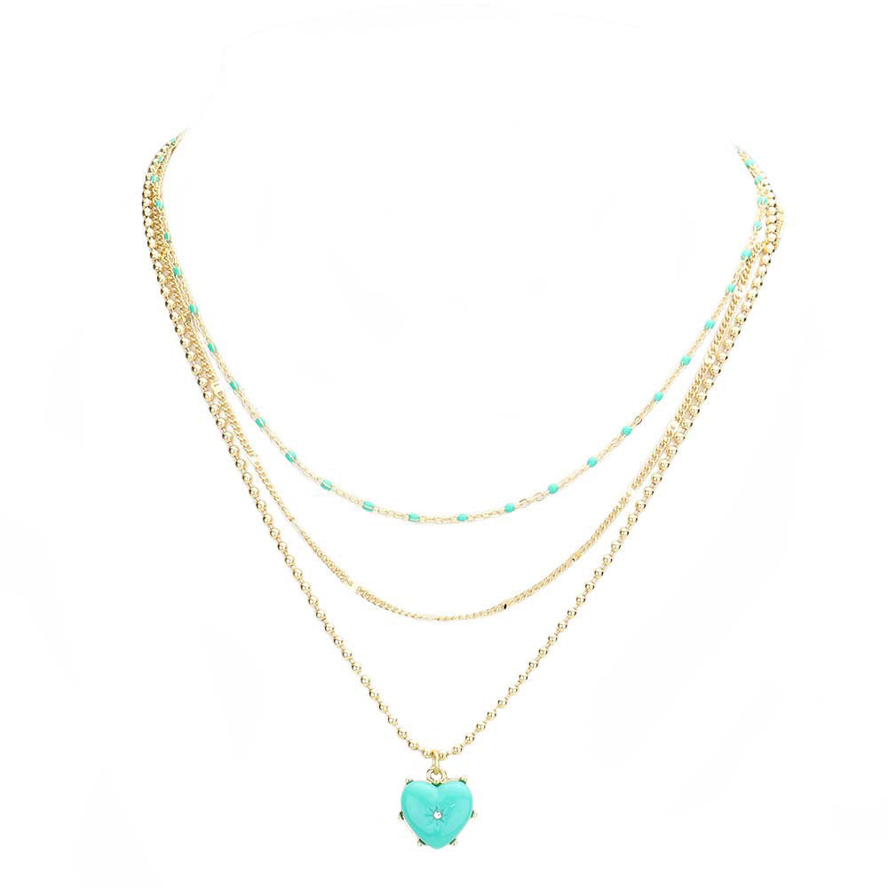 Heart Pendant Triple Layered Necklace by Madeline Love