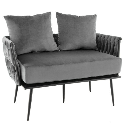 Modern Loveseat Sofa Upholstered Dutch Velvet Sofa Couch-Gray