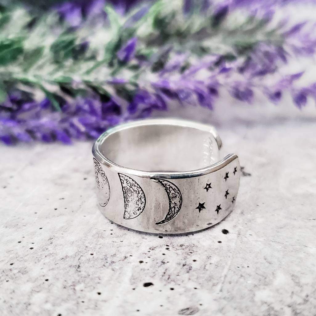 Moon Phases Celestial Silver Ring by Salt and Sparkle