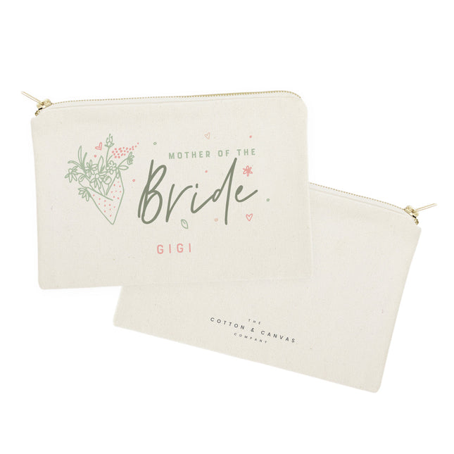 Floral Mother of the Bride Personalized Cotton Canvas Cosmetic Bag by The Cotton & Canvas Co.