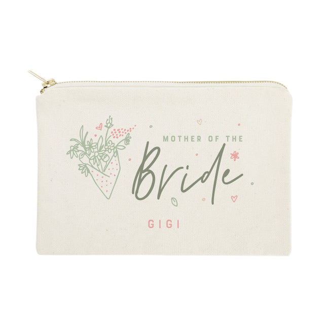 Floral Mother of the Bride Personalized Cotton Canvas Cosmetic Bag by The Cotton & Canvas Co.