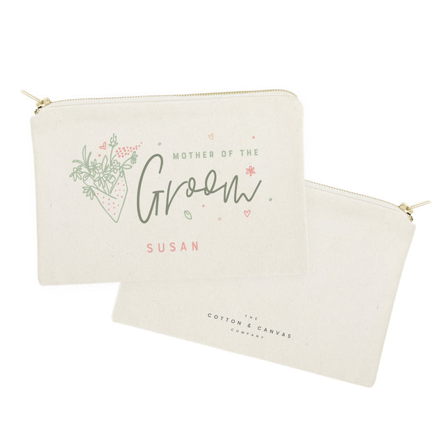 Floral Mother of the Groom Personalized Cotton Canvas Cosmetic Bag by The Cotton & Canvas Co.