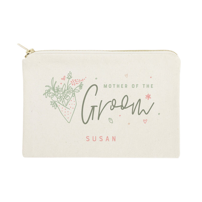 Floral Mother of the Groom Personalized Cotton Canvas Cosmetic Bag by The Cotton & Canvas Co.