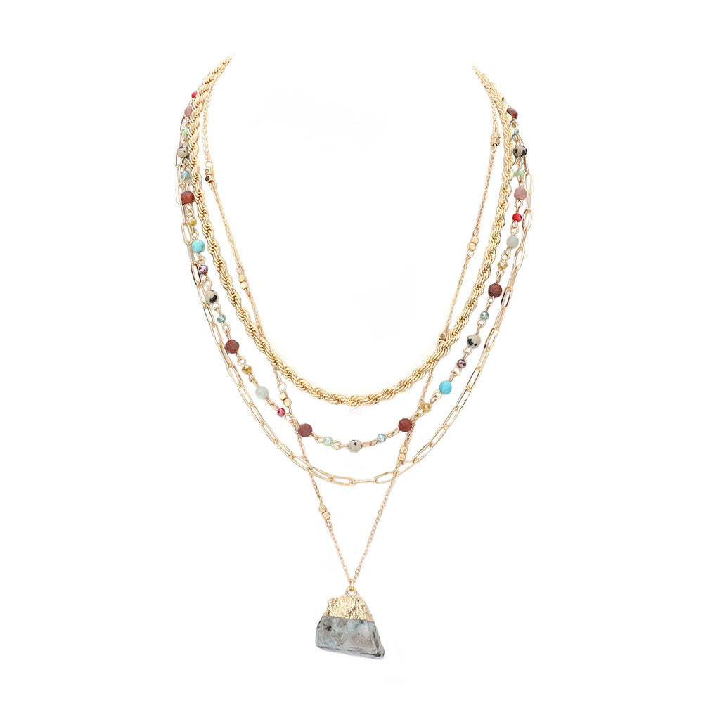 Natural Stone Pendant Triple Layered Necklace by Madeline Love