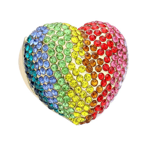 Colorful Heart Crystal Rhinestone Pave Stretchable Ring by Madeline Love