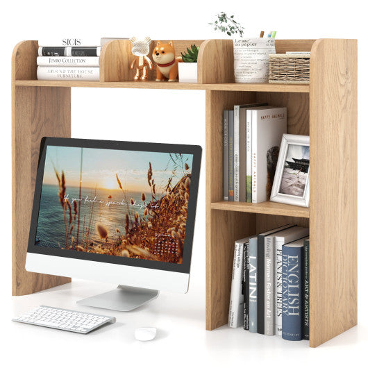 3-Tier Multipurpose Desk Bookshelf with 4 Shelves-Natural