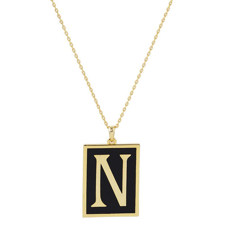 Gold Dipped Enamel Rectangle Monogram Pendant Necklace by Madeline Love