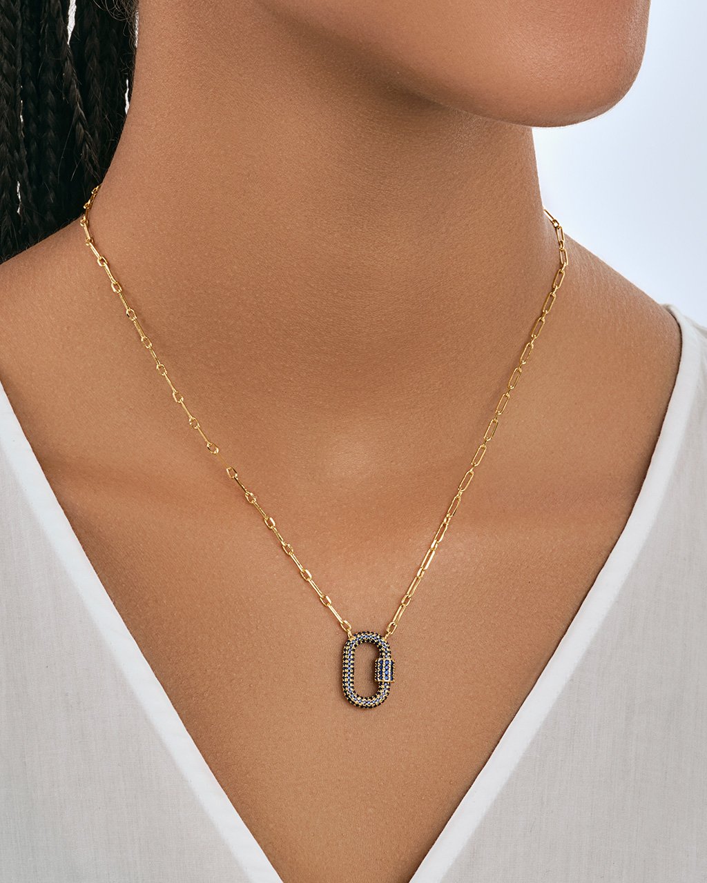 Pave CZ Carabiner Lock Necklace by Sterling Forever