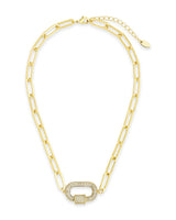 Pave CZ Carabiner Linked Lock Necklace by Sterling Forever