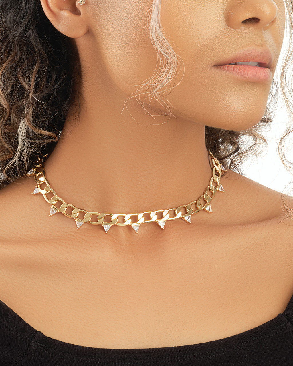 Cuban Chain Choker with Triangle Station CZs by Sterling Forever