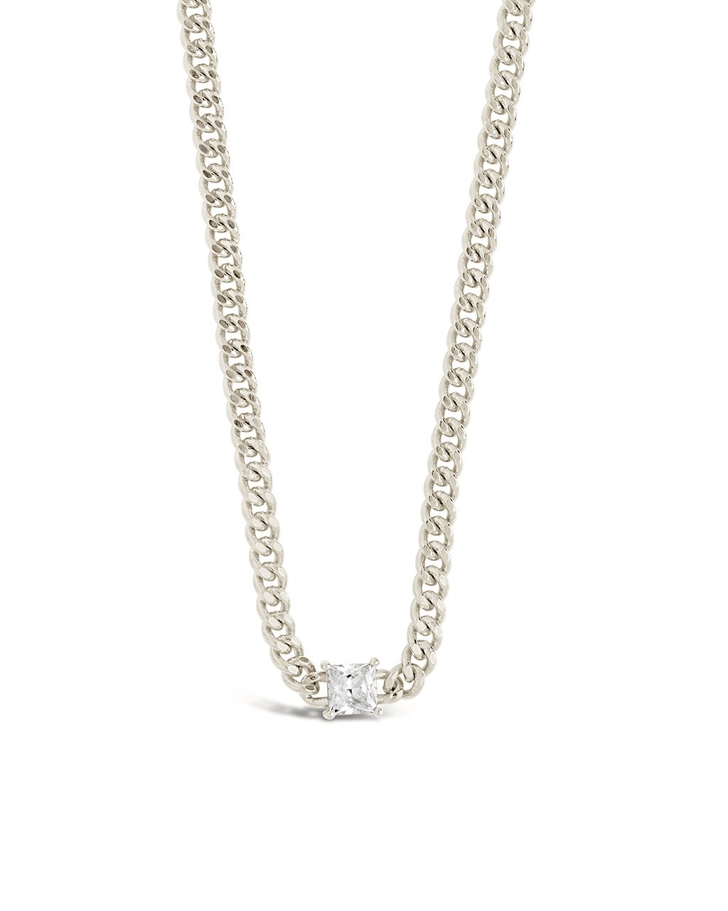 Curb Chain Necklace with Stationed CZ by Sterling Forever