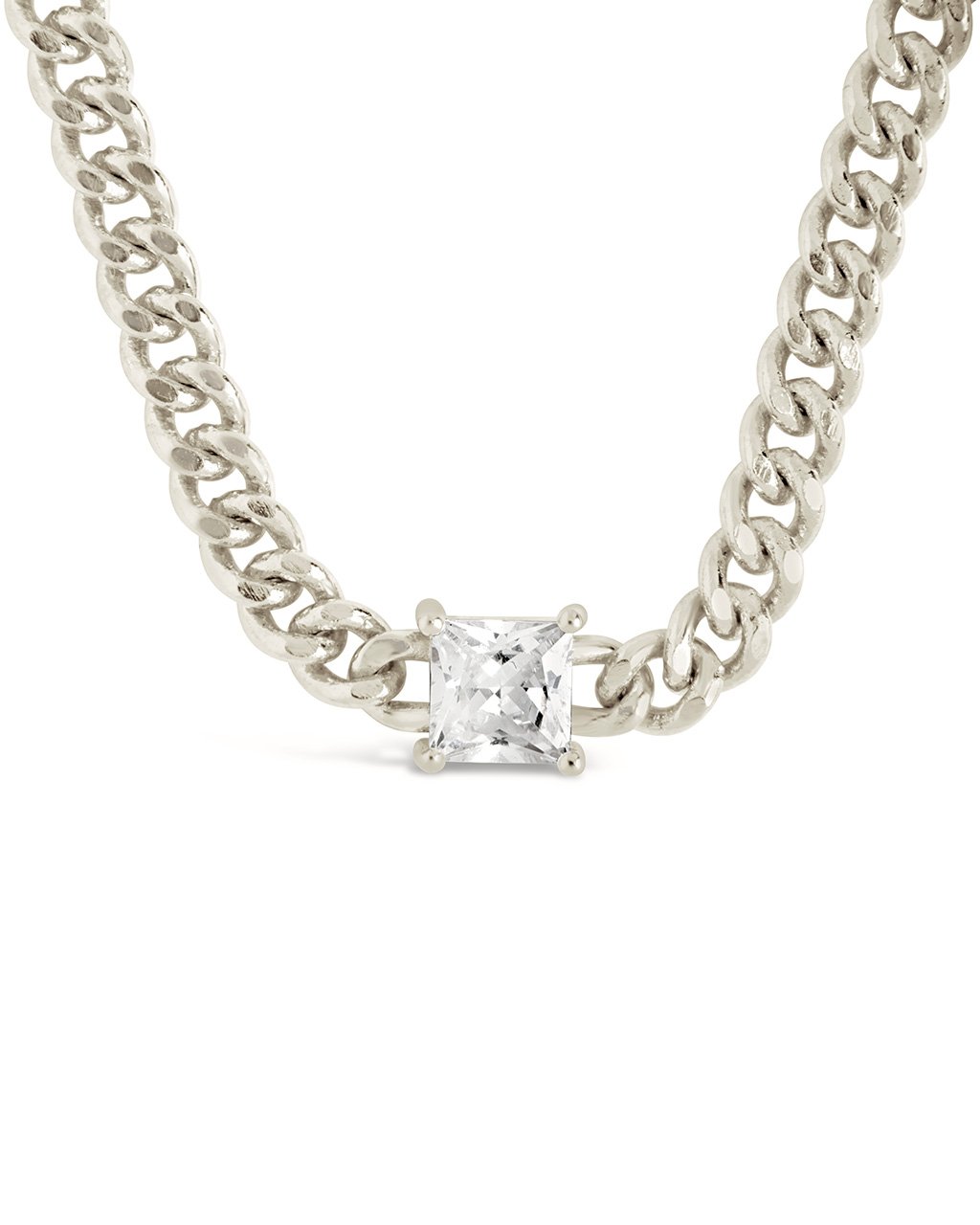 Curb Chain Necklace with Stationed CZ by Sterling Forever