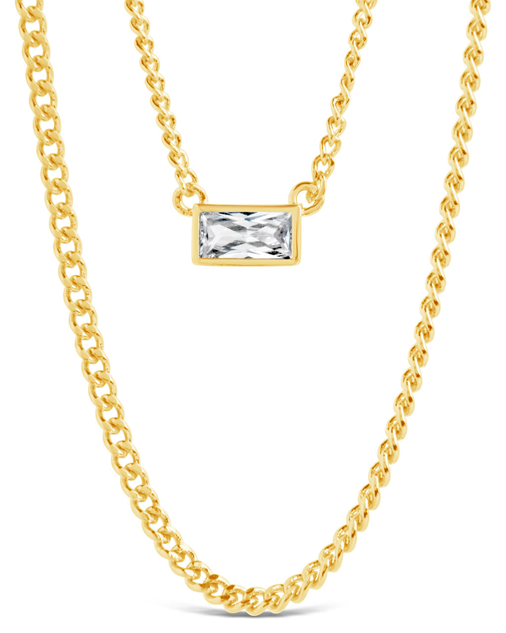 CZ Baguette Layered Curb Chain Necklace by Sterling Forever