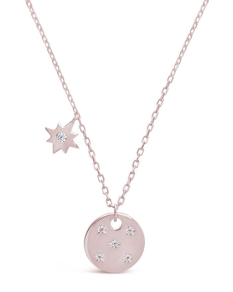 Sterling Silver Northern Star Disk & Burst Necklace by Sterling Forever