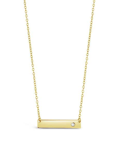 Sterling Silver CZ Studded Mini Bar Necklace by Sterling Forever