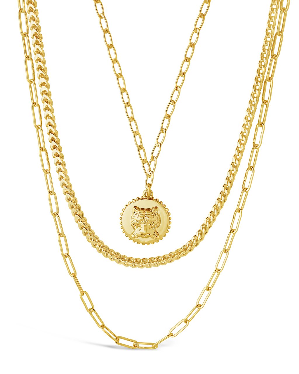 Layered Chain Necklace with Tiger Charm by Sterling Forever