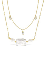 Bezel CZ and Pearl Layered Necklace by Sterling Forever