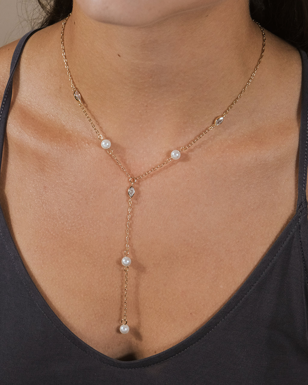 Tyra CZ & Pearl Lariat Necklace by Sterling Forever