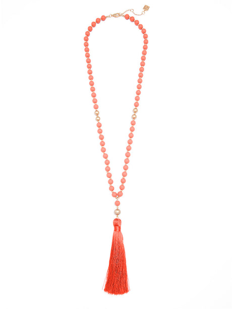 Faye Beaded Tassel Necklace by ZENZII