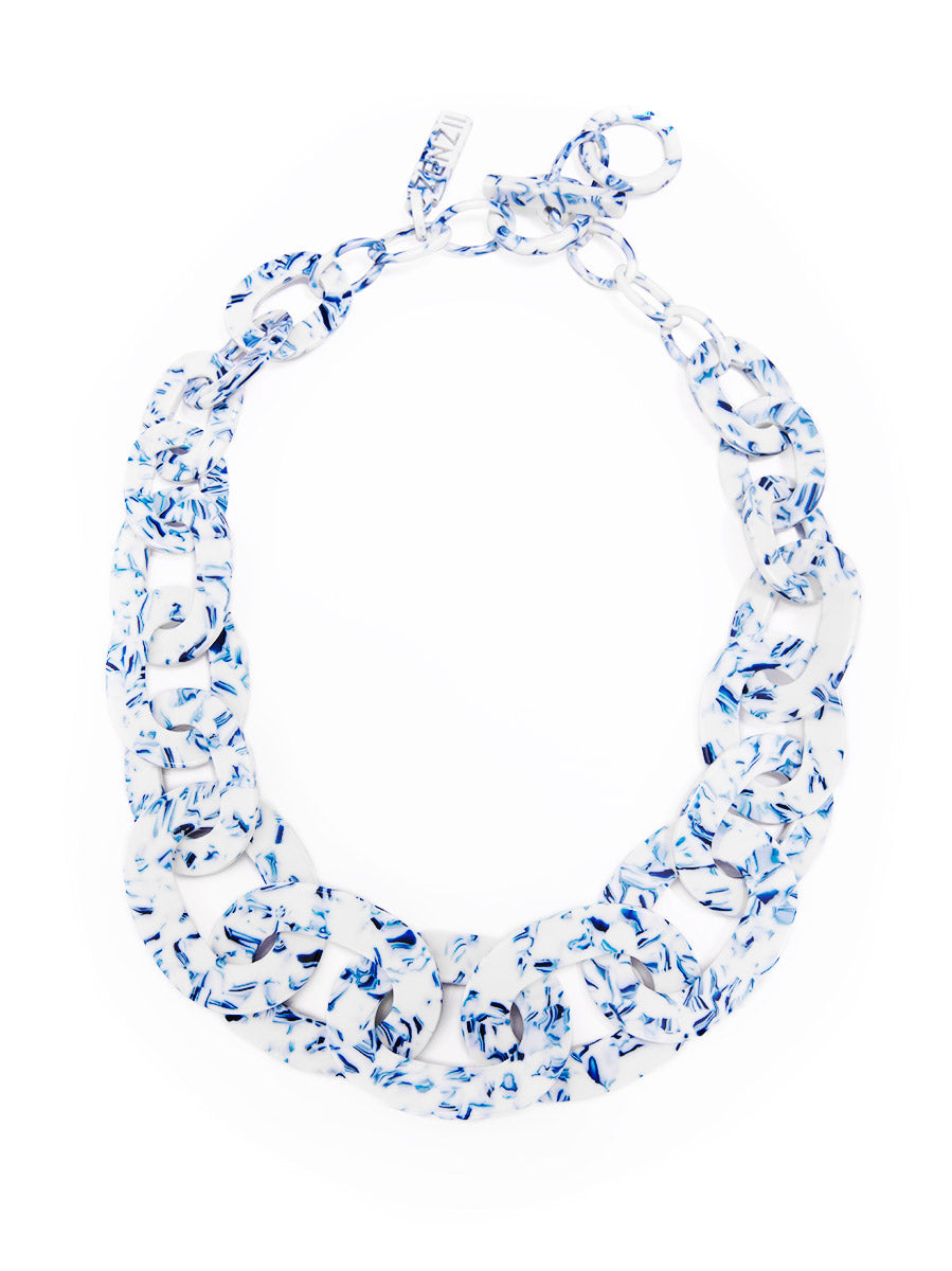 Blue Marbled Link Collar Necklace by ZENZII