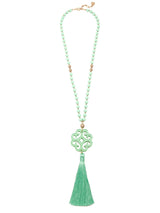 Jade Pendant Tassel Necklace by ZENZII