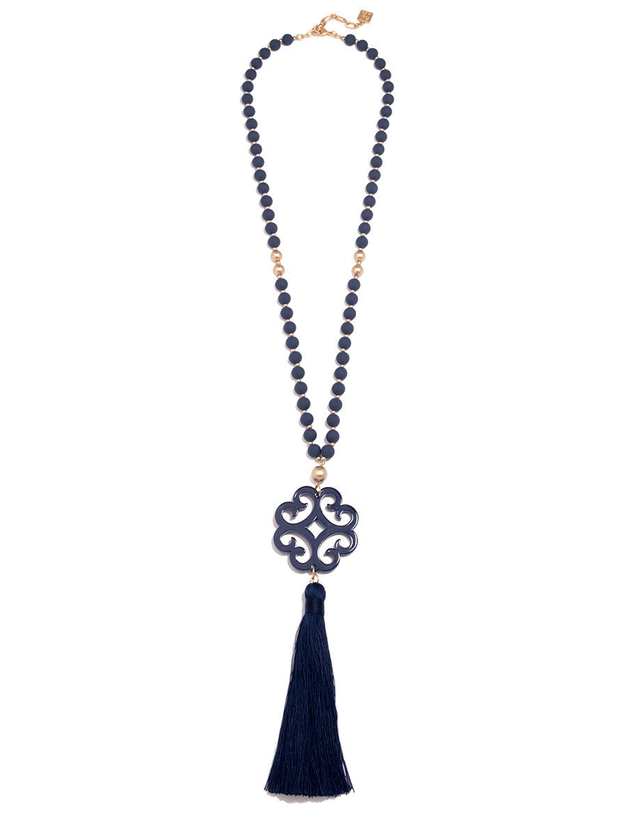 Jade Pendant Tassel Necklace by ZENZII