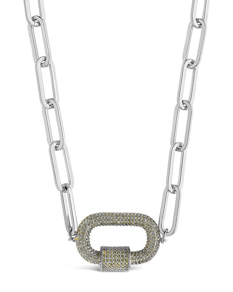 Pave CZ Carabiner Linked Lock Necklace by Sterling Forever