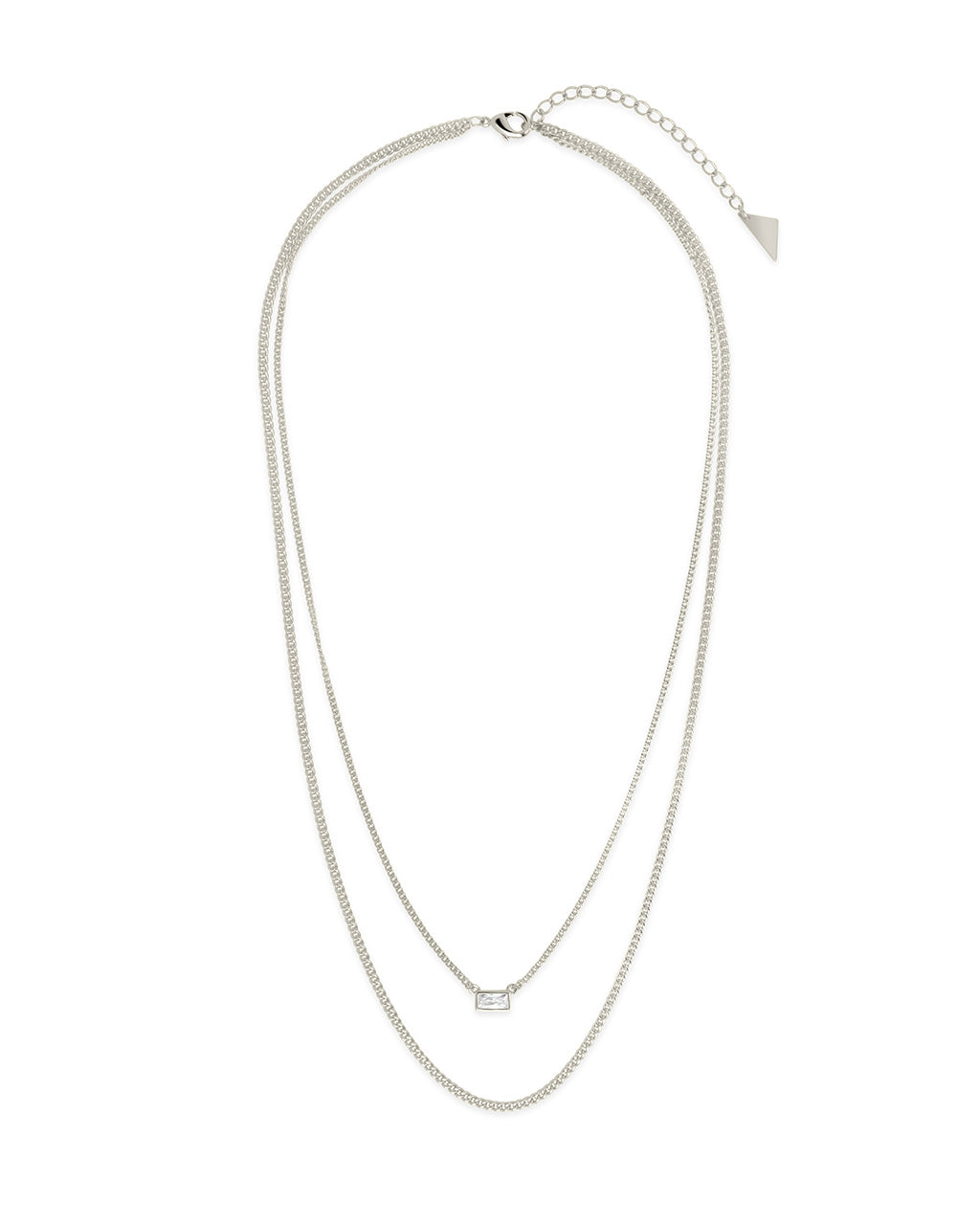 CZ Baguette Layered Curb Chain Necklace by Sterling Forever