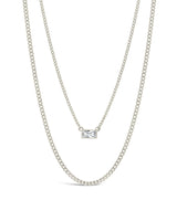 CZ Baguette Layered Curb Chain Necklace by Sterling Forever