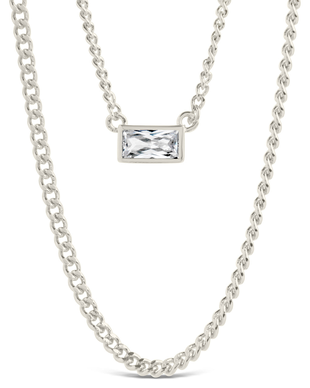 CZ Baguette Layered Curb Chain Necklace by Sterling Forever