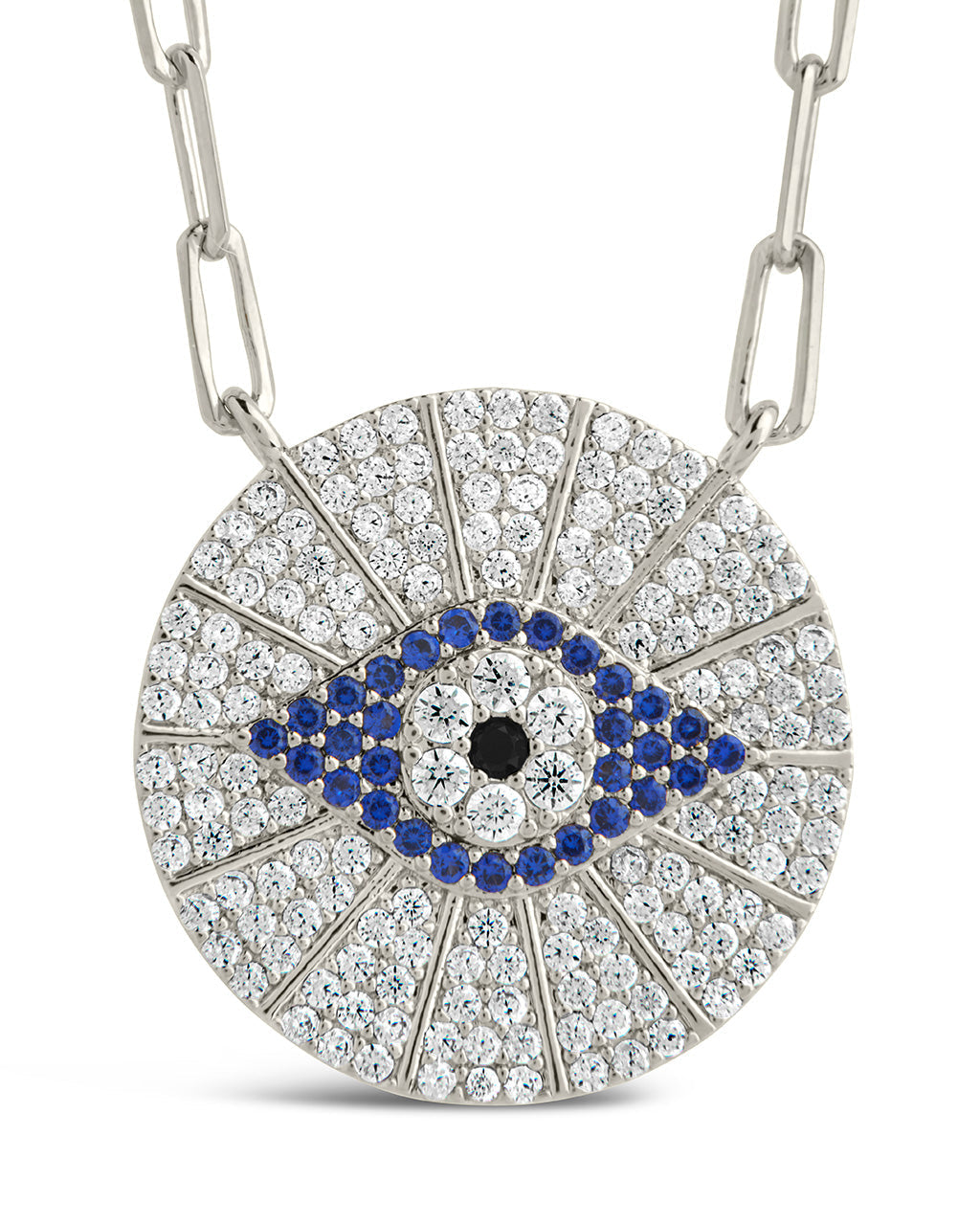 CZ Evil Eye Disk Pendant Necklace by Sterling Forever