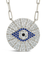 CZ Evil Eye Disk Pendant Necklace by Sterling Forever