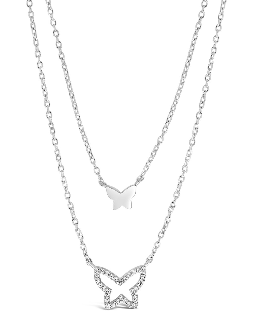 Sterling Silver CZ & Butterfly Layered Necklace by Sterling Forever