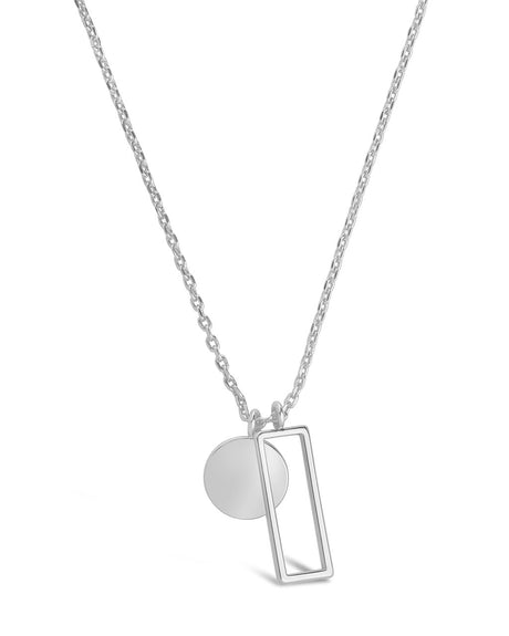 Open Rectangle & Circle Pendant Necklace by Sterling Forever