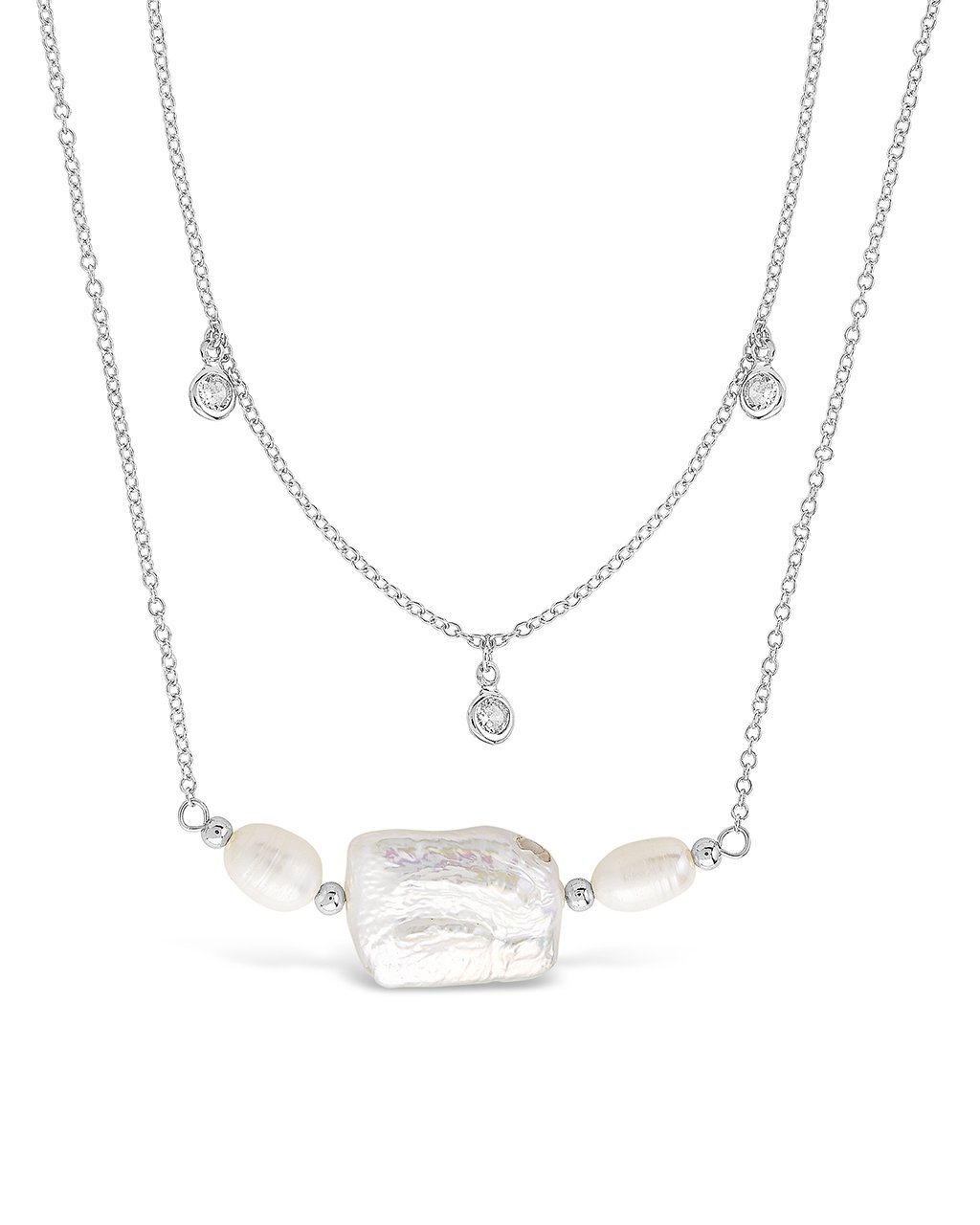 Bezel CZ and Pearl Layered Necklace by Sterling Forever