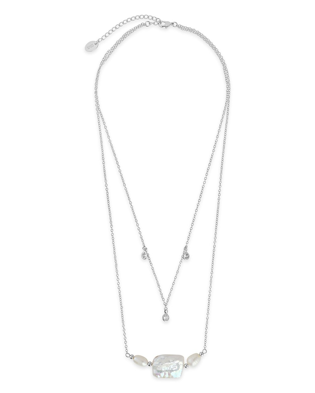 Bezel CZ and Pearl Layered Necklace by Sterling Forever