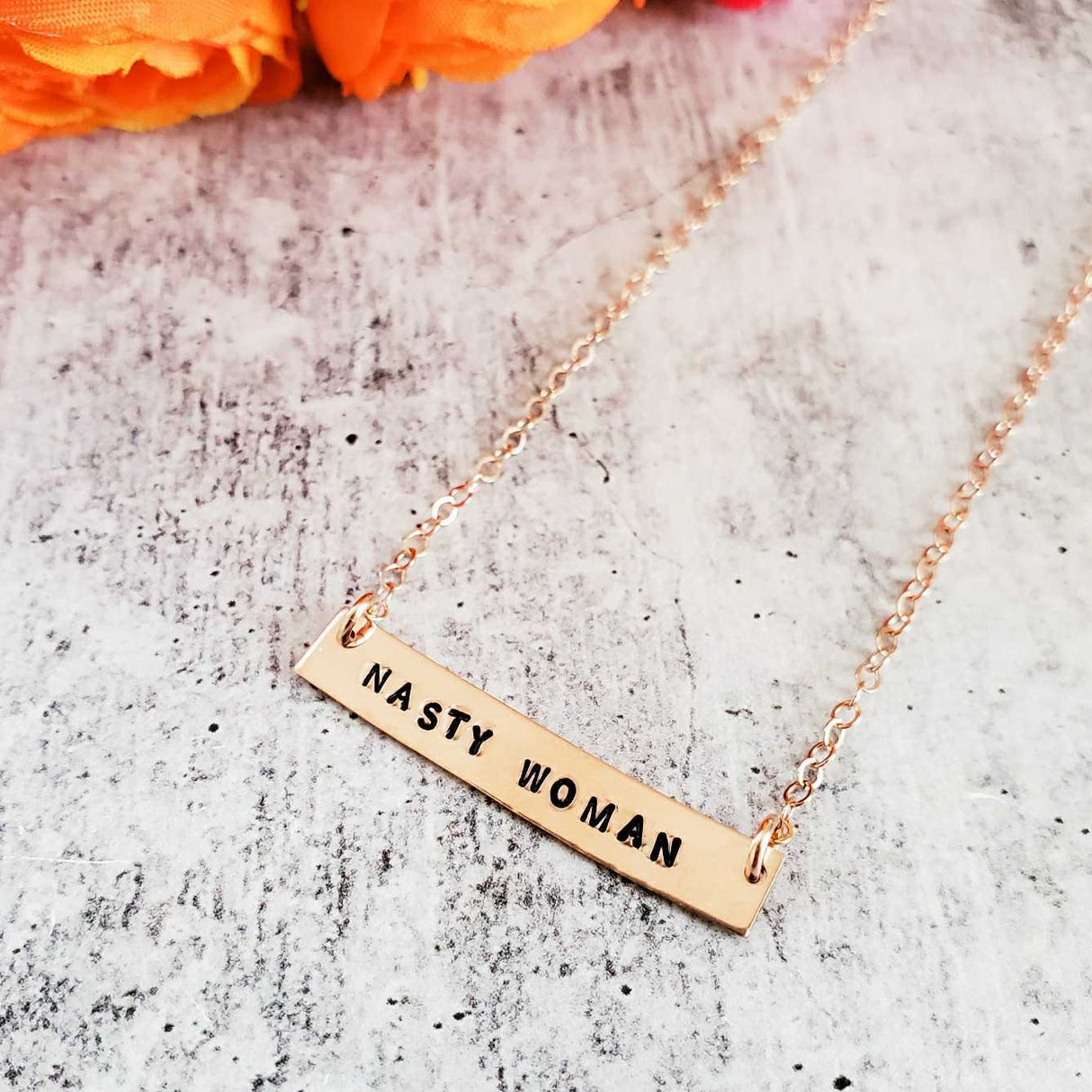 NASTY WOMAN Feminist Bar Necklace by Salt and Sparkle