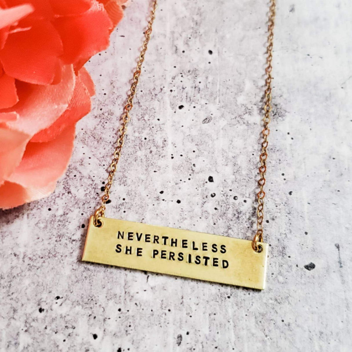 NEVERTHELESS SHE PERSISTED Brass Bar Necklace by Salt and Sparkle