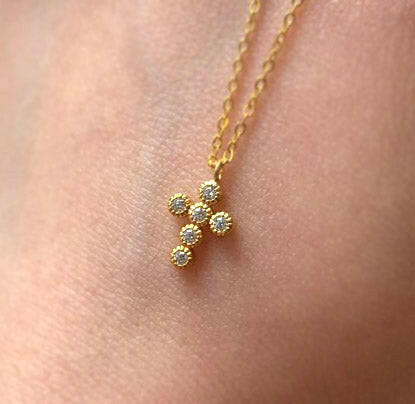 14k Gold Cross Diamond Necklace by VicStoneNYC Fine Jewelry