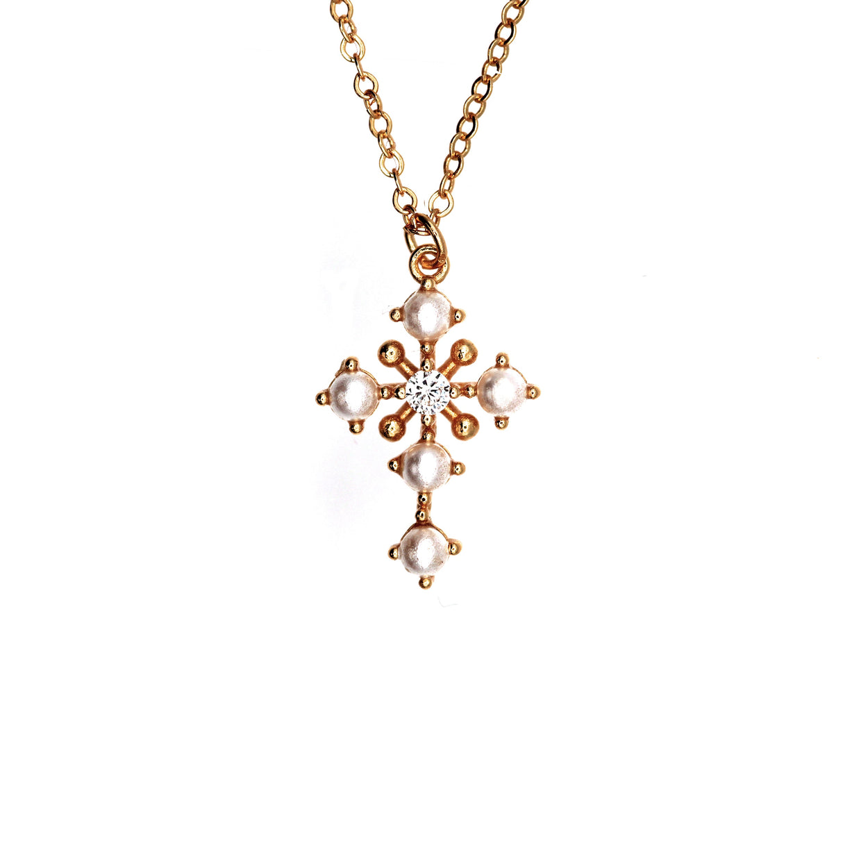 14k Antique Cross Pearl and Diamond Necklace by VicStoneNYC Fine Jewelry