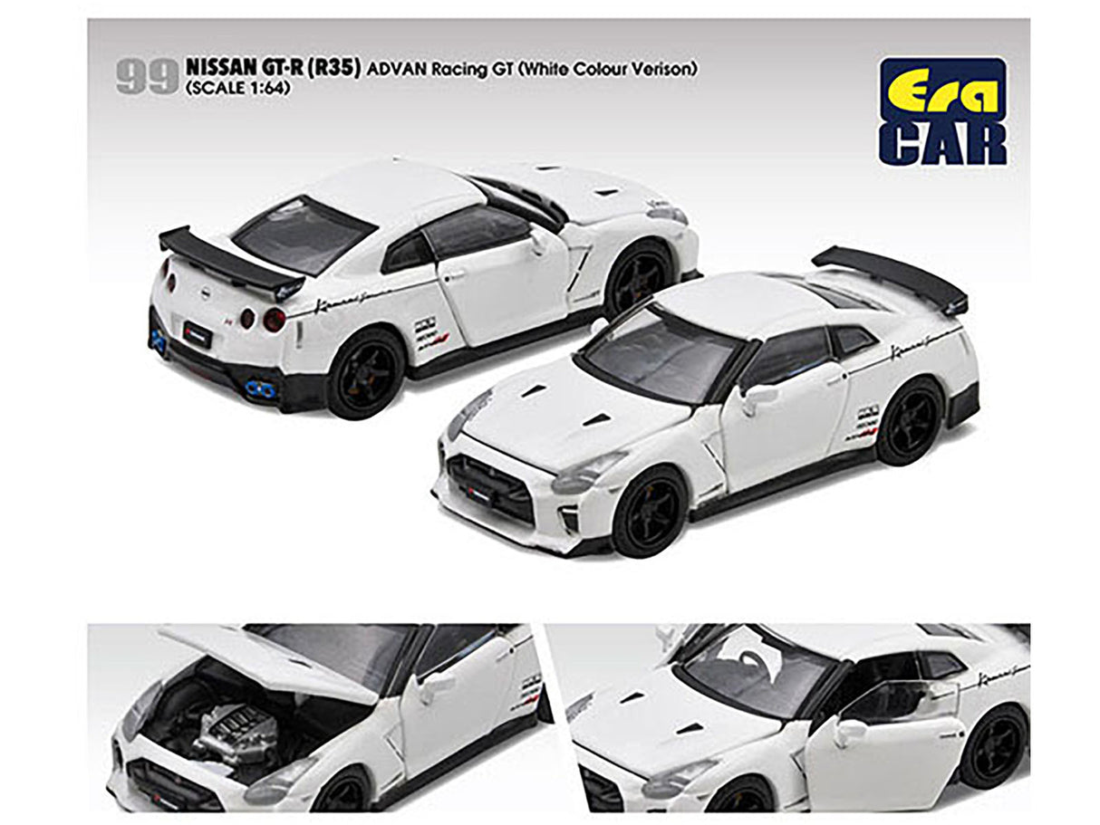 Nissan GT-R (R35) RHD (Right Hand Drive) White "Advan Racing GT" Limited Edition to 960 pieces Worldwide 1/64 Diecast Model Car by Era Car