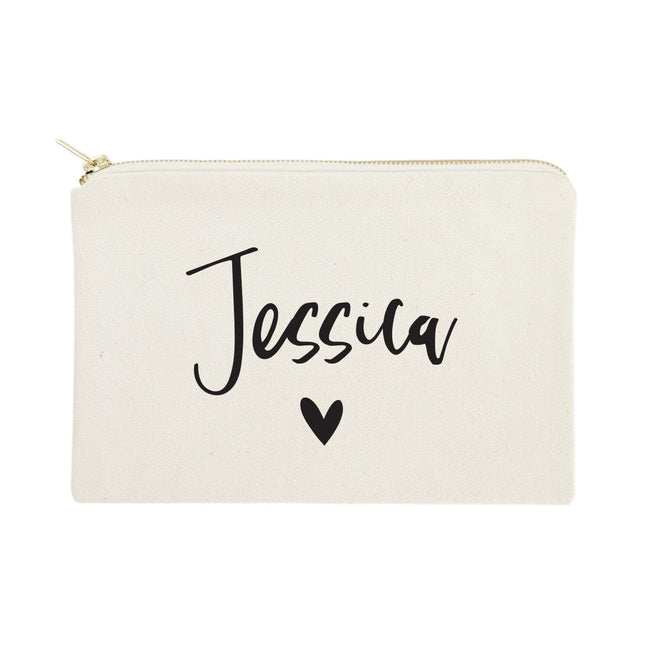Personalized Name Heart Cosmetic Bag and Travel Make Up Pouch by The Cotton & Canvas Co.