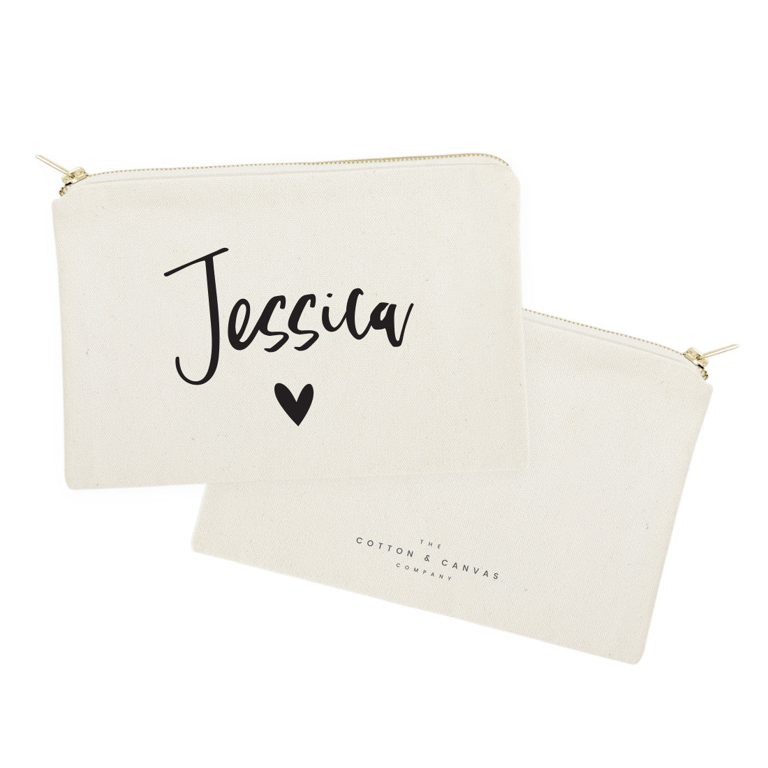 Personalized Name Heart Cosmetic Bag and Travel Make Up Pouch by The Cotton & Canvas Co.