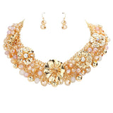 Metal Flower Accented Beaded Collar Necklace by Madeline Love