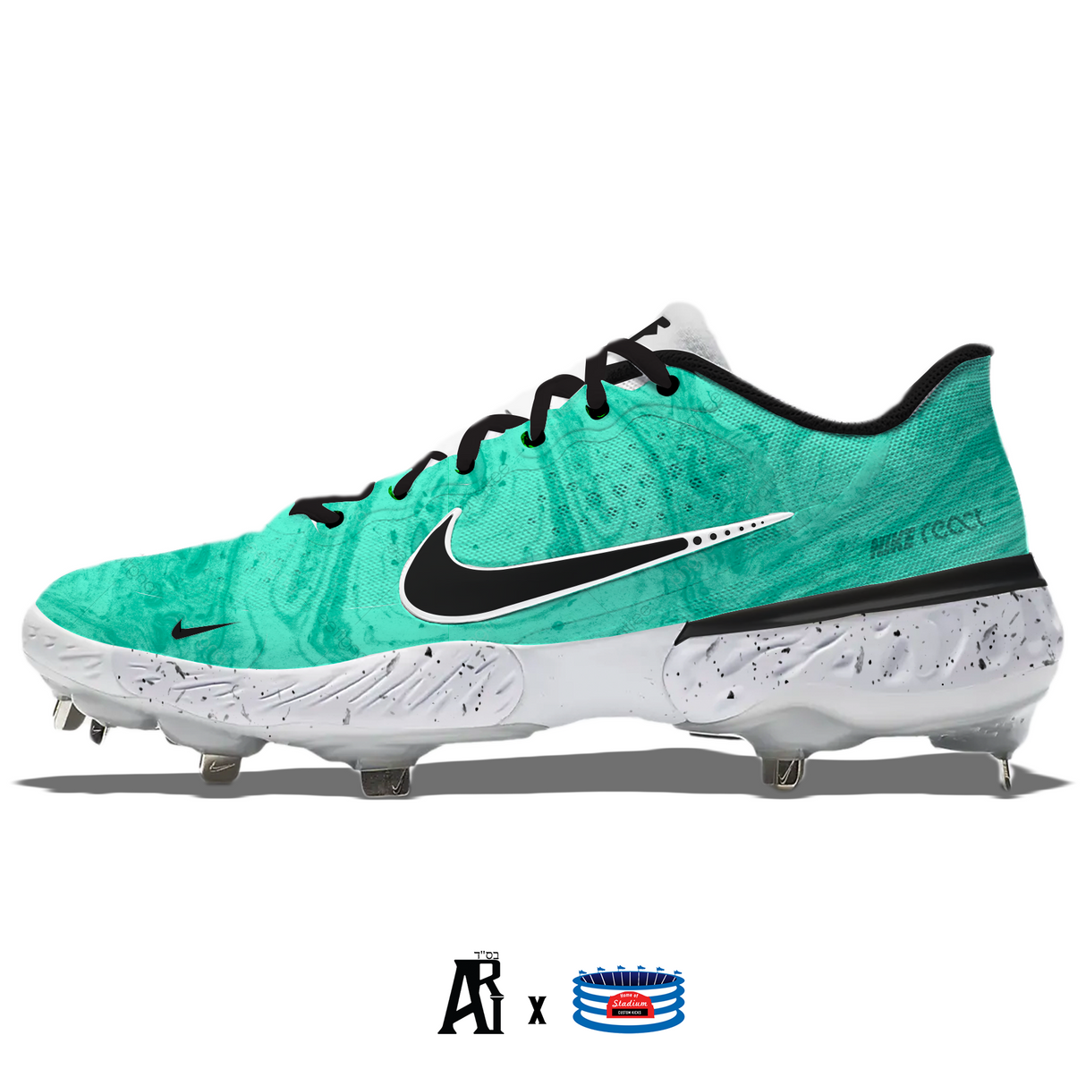 "Mint Marble" Nike Alpha Huarache Elite 3 Cleats by Stadium Custom Kicks