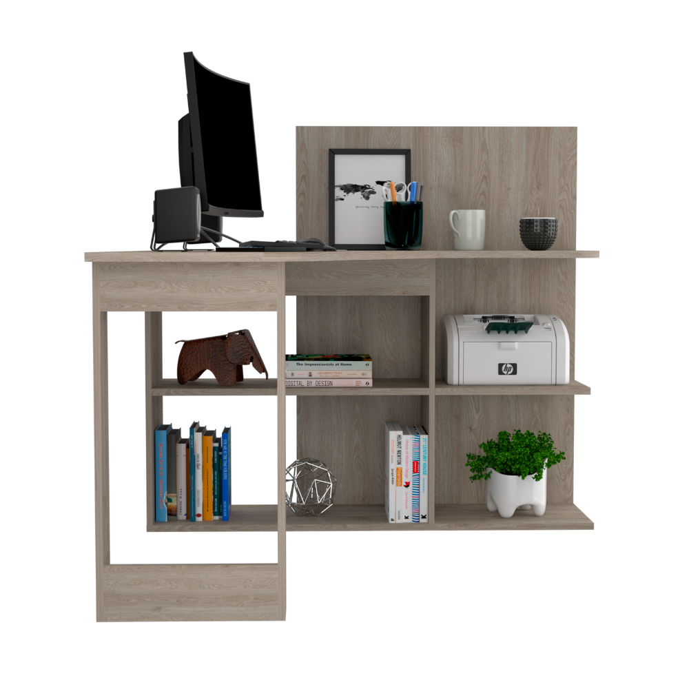 Fresno L-Shaped Computer Desk, Four Shelves by FM FURNITURE